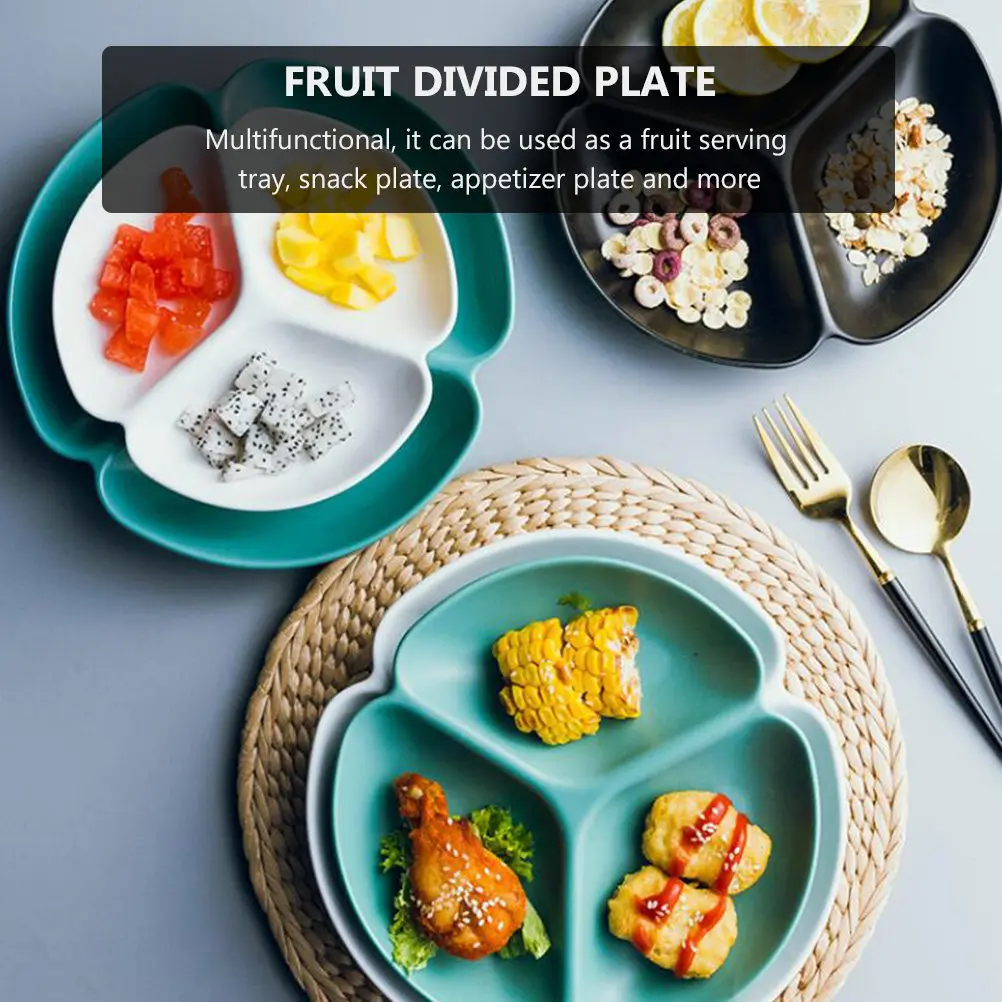 1Pcs Ceramic Divided Serving Plate 3-Section Irregular Food Tray for Snacks Appetizers Fruit Cheese Camping Picnic Home Kitchen