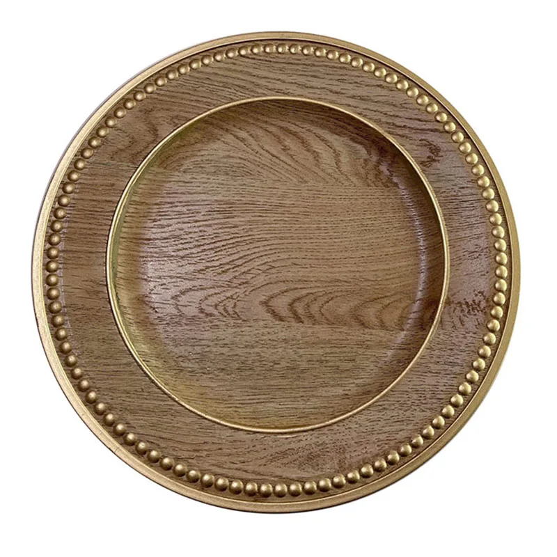 

13" Round Charger Plates,Faux Wooden Chargers For Dinner Plates Embossed Plastic Plates Bulk Wedding, Party, Wedding, Tableware