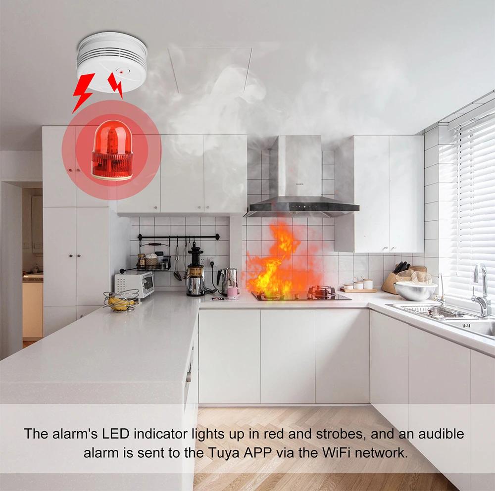 Independent Smoke Detector Sensor Fire Alarm Home Security System Firefighters Work With Tuya WiFi Smoke Alarm Fire Protection