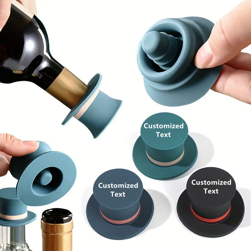 10pcs Customized Text Silicone Bottle Stopper, Magic Cap Bottle Stopper, Wine and Beer Sealing and Preserving Bottle Stopper