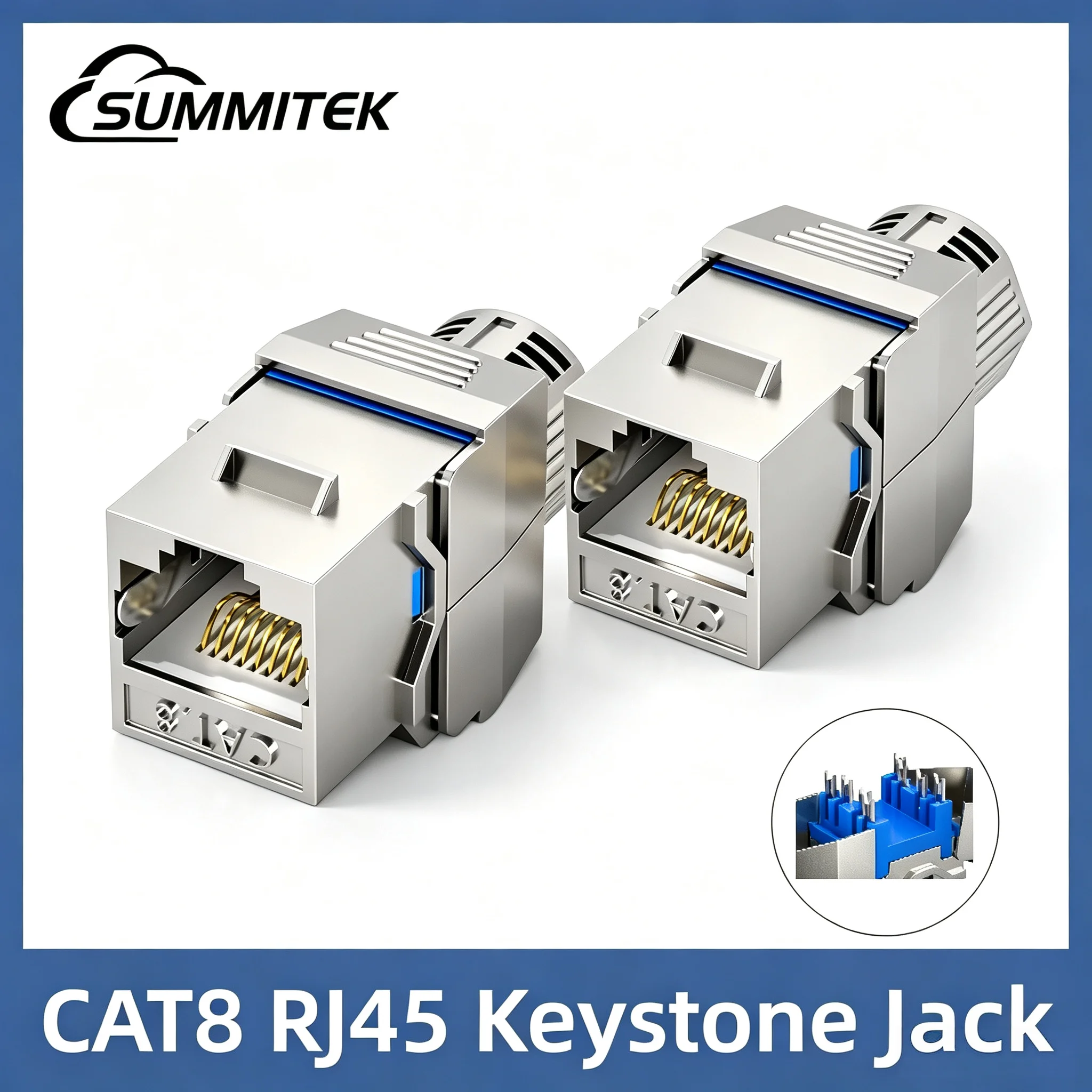 SUMMITEK CAT8 Network Module RJ45 Keystone Cable Interface STP Tool-Less Type Zinc Alloy Module Shielded Keystone Jack