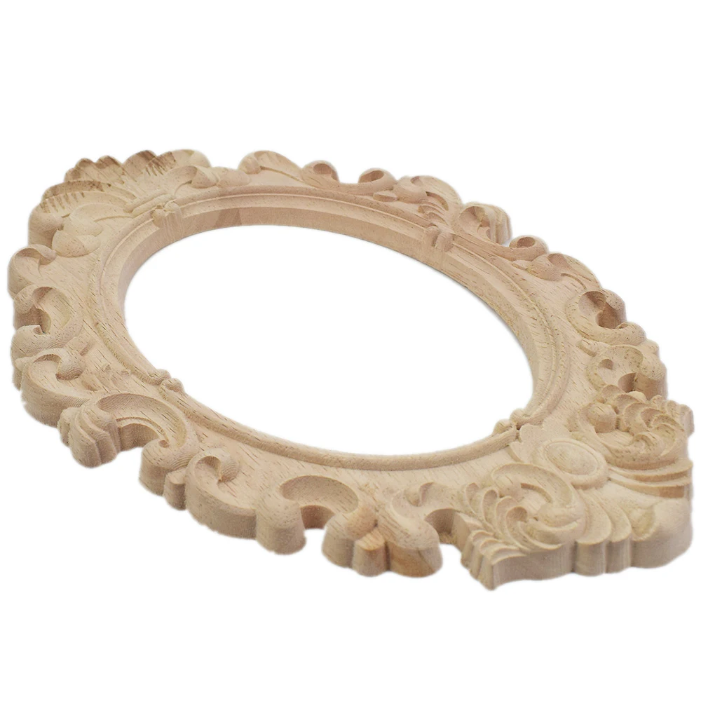 31cm Unpainted Wood Carved Wave Flower Onlay Decal Corner Applique for Home Decoration Furniture Decor Sculptures Long Statues