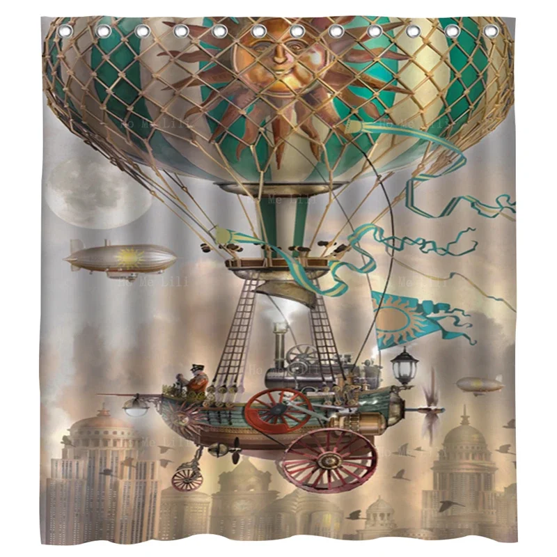 The Basset Maiden Sailing Hot Air Balloons Art Steampunk Airship Waterproof Polyester Shower Curtains By Ho Me Lili