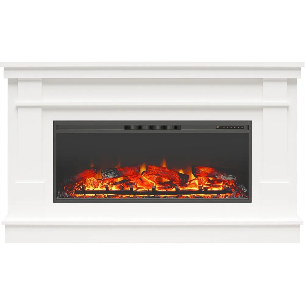 Elmcroft Contemporary Wide Mantel with Linear Engineered Wood Electric Fireplace for Living Room/Family Room