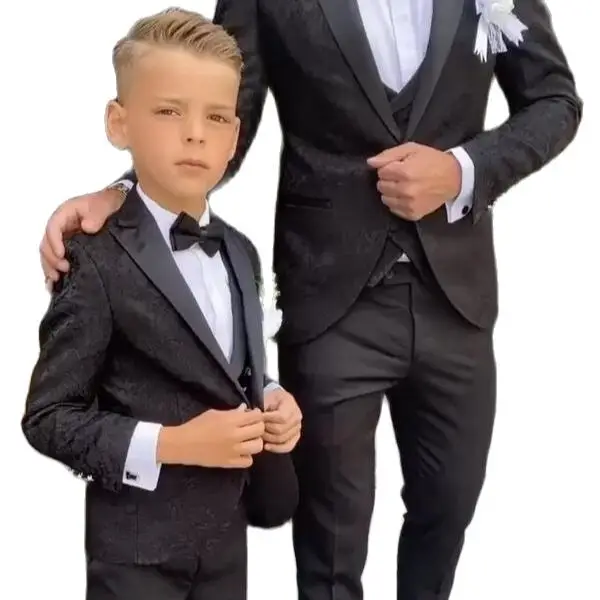 Trajes formales con patrón negro para niños pequeños, esmoquin de cena, trajes de padrino de boda, fiesta de graduación, ropa de traje, chaquetas, chaleco, pantalón