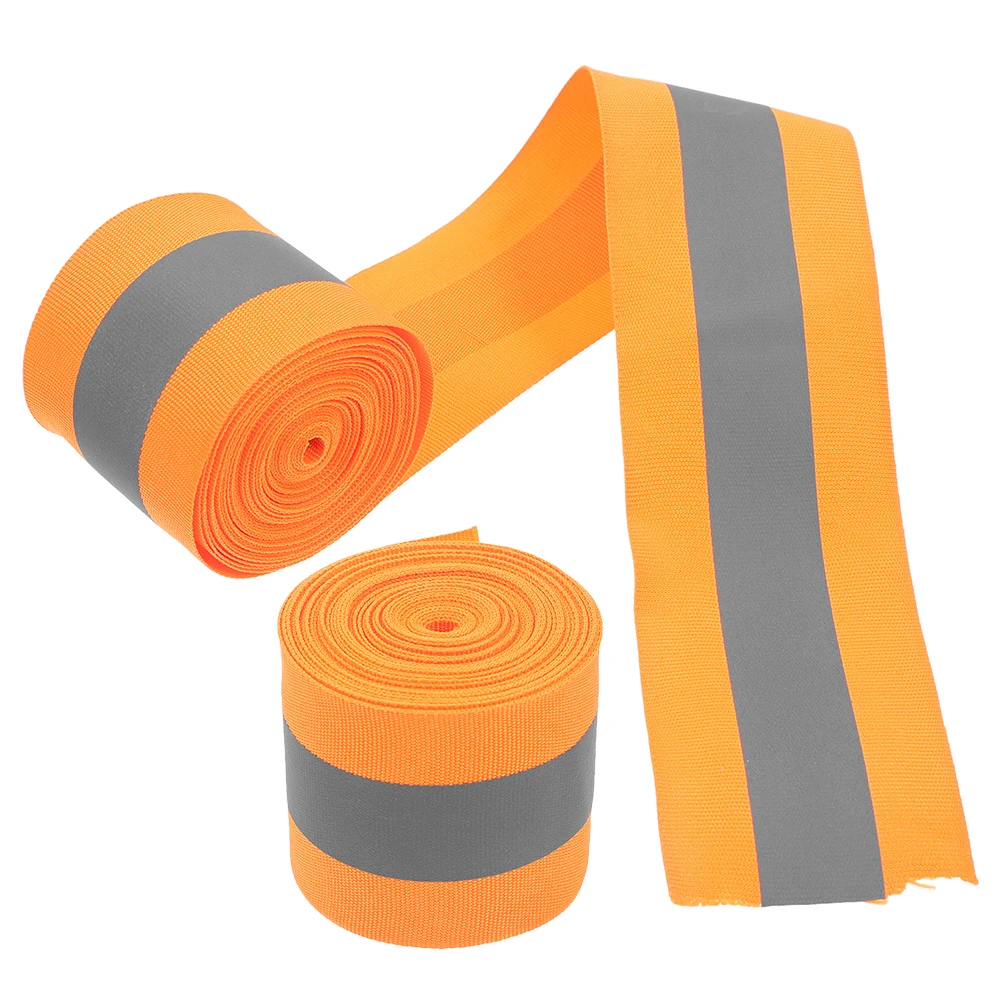 2pcs Reflective Fabric Strip High Visibility Safety Webbing Fluorescent Orange Sew-On Clothing Bags Raincoats Outdoor