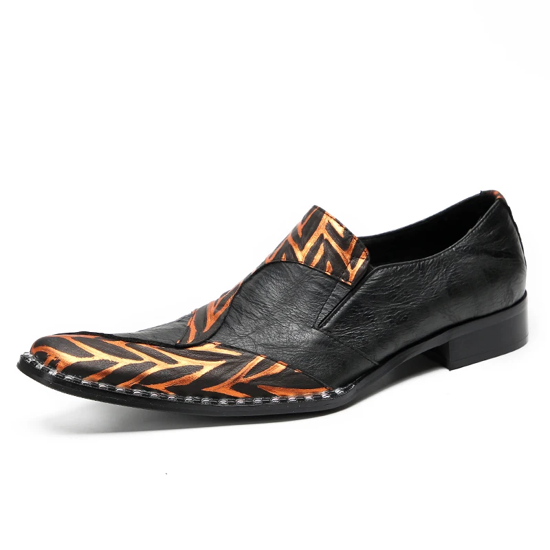 Spring New Patchwork Real Leather Oxford Shoes For Men Pointed Toe Mens Dress Shoes Party Slip On Sapato Maculino