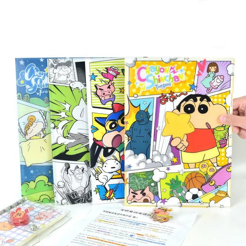 

2pcs Kawaii Crayon Shin-Chan L-Shaped Pvc Folder A4 File Bag Student Exam Materials Storage Bag Anime Stationery Gift For Girls