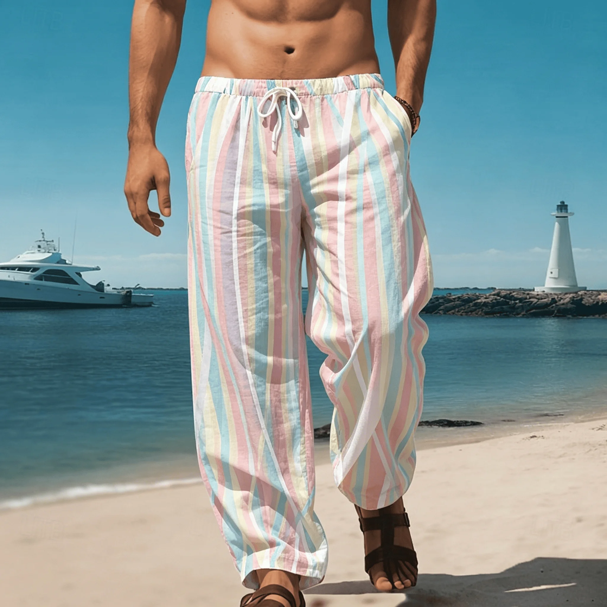 Men's Pink Black Zebra Print Drawstring Wide Leg Pants, Retro Animal Straight Pants for Spring & Summer