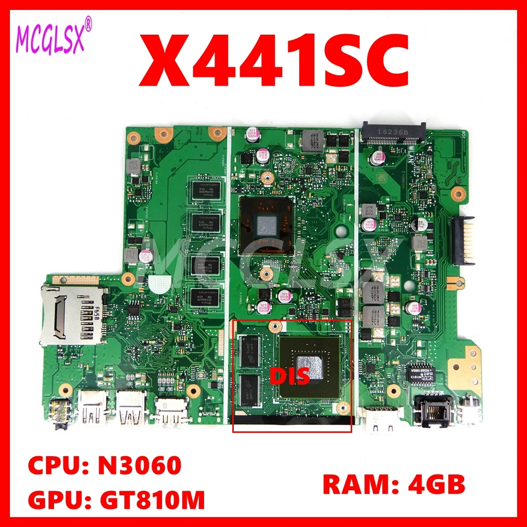 X441SC Motherboard For Asus VivoBook A441SC A441SA X441SA X441SC F441S X441S A441S Laptop Mainboard N3060 CPU 4GB-RAM GT810M GPU