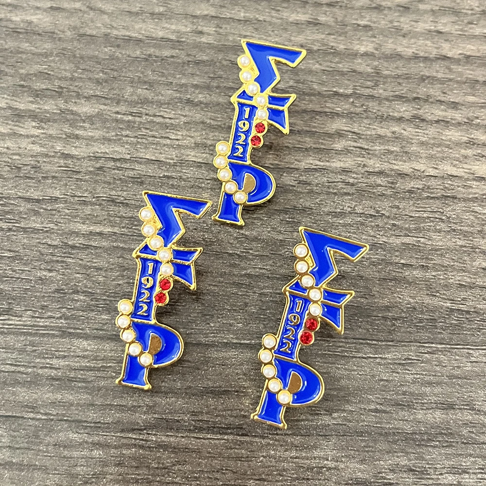 Custom Designed Sigma Gamma Rho Blue Enamel Letters Inlaid with Pearls 1922 Brooch