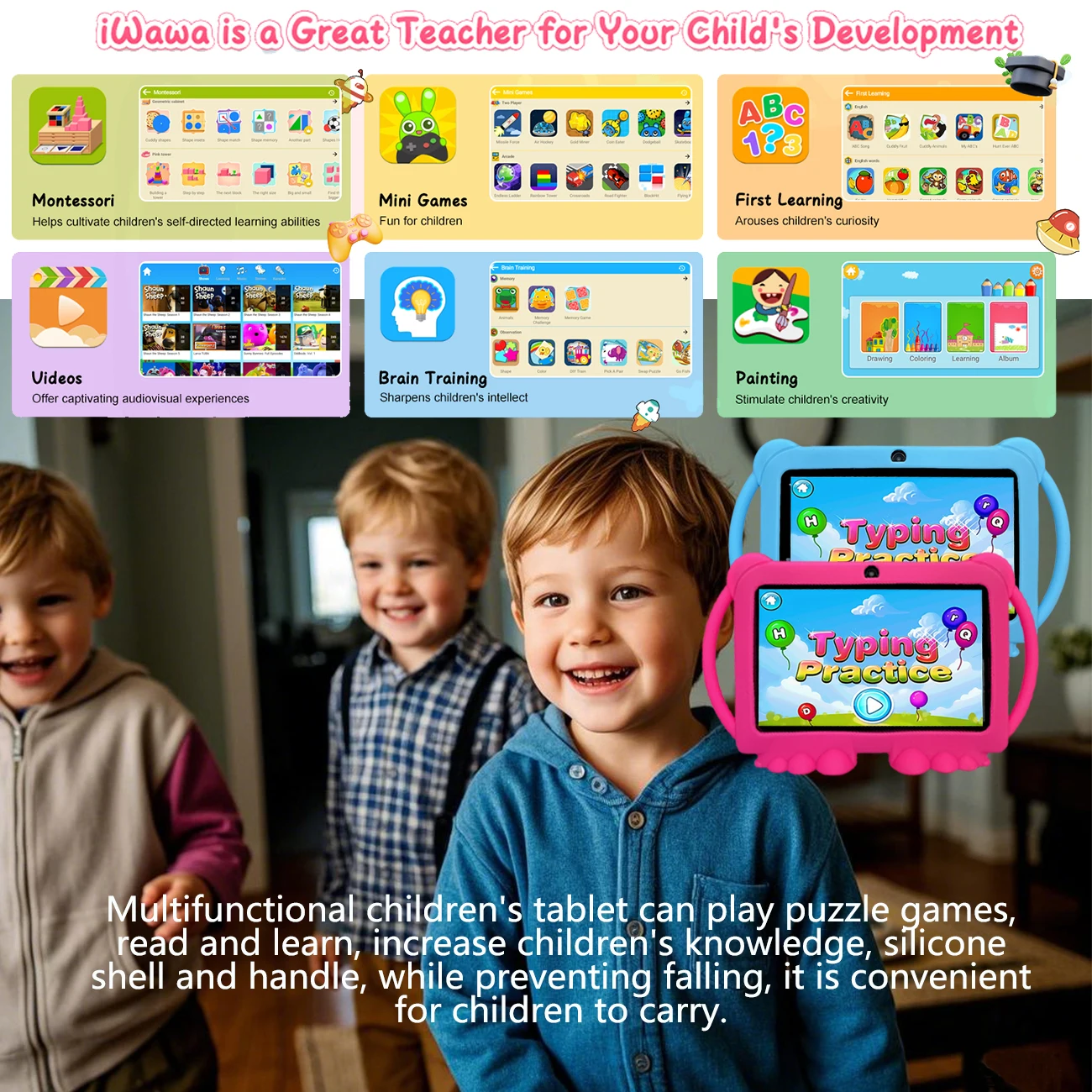 تابلت للأطفال 7.0 بوصة رباعي النواة كاميرا مزدوجة أندرويد تعلم ألعاب تعليمية أقراص هدايا للأطفال #4