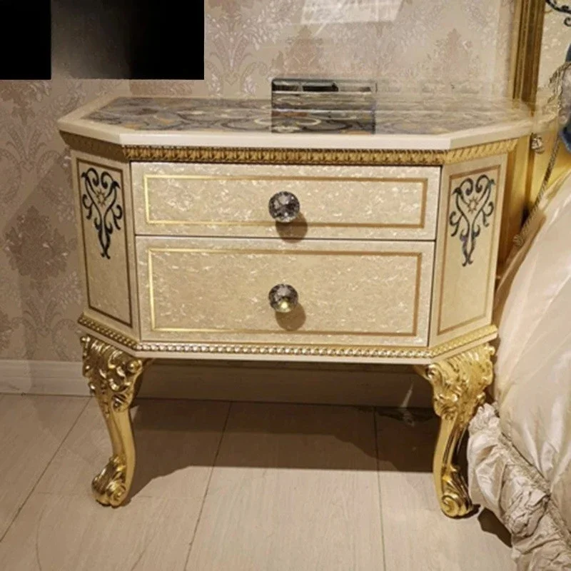 

Luxury European solid wood carving flower shell art parquet bedside table, home bedroom storage fashion