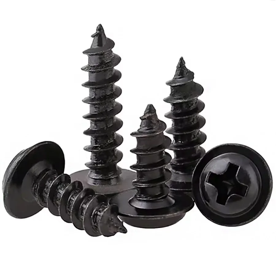 Carbon Steel Phillips Flanged Flat Head Black Self-Tapping Screws with Built-in Washer M1.2 M1.4 M1.7 M2.3 M2.6 M3 M3.5 M4