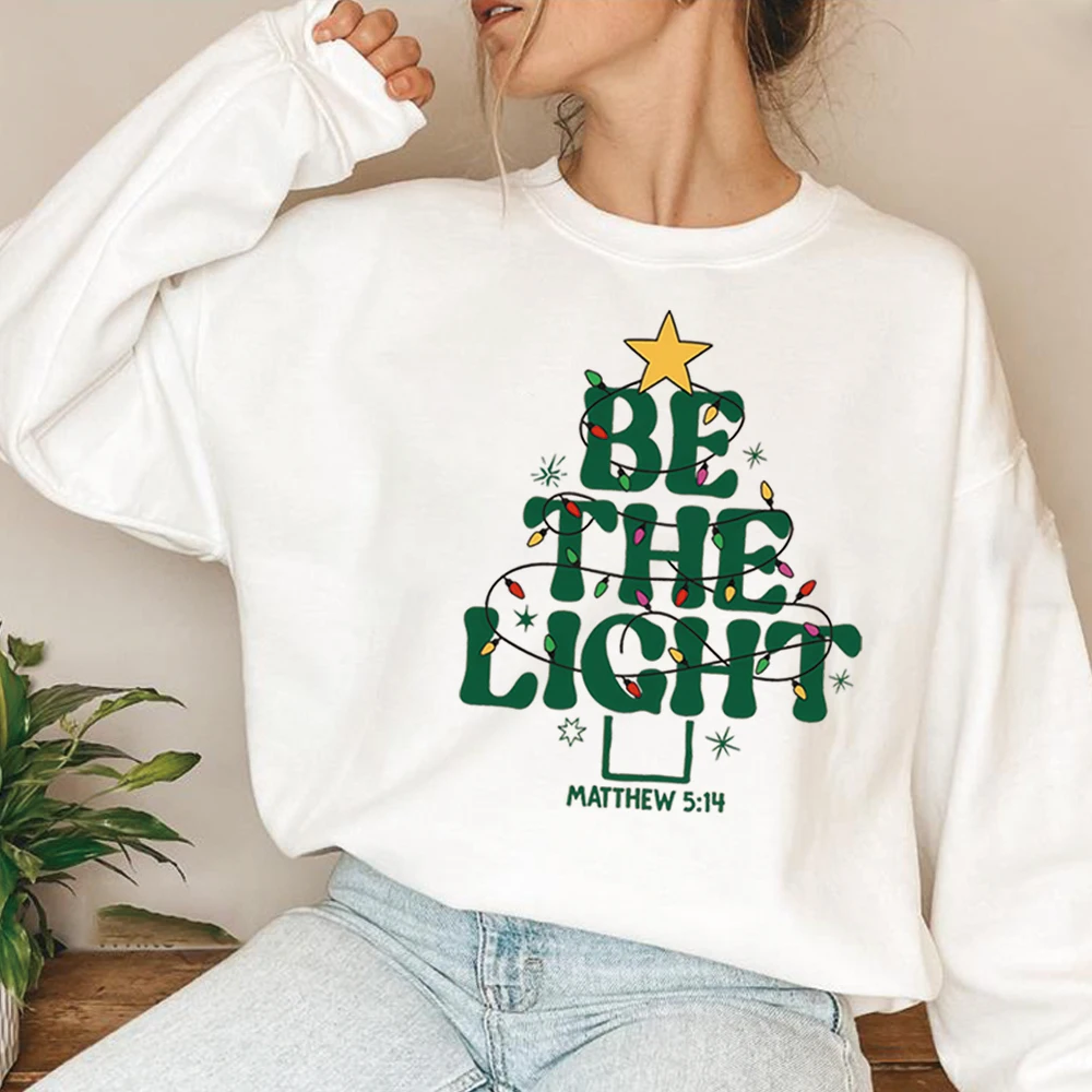 Be The Light Christmas Lights Sweatshirt Christmas Religious Shirt Bible Verse Pullover Faith Tee Unisex Long Sleeve Sweatshirts