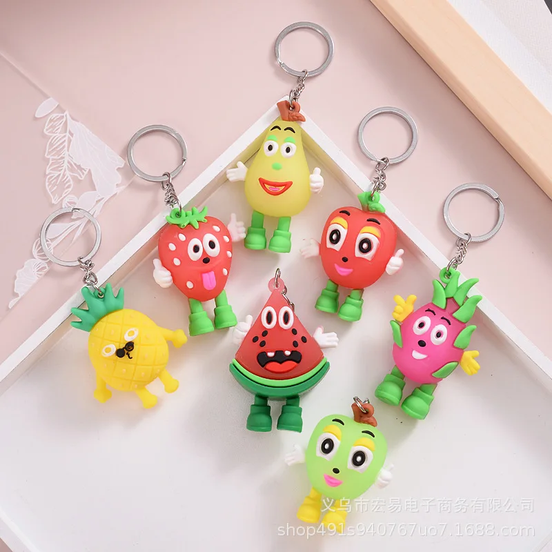 1PCS   New cartoon strawberry pineapple pitaya apple and other fruit pendant keychain