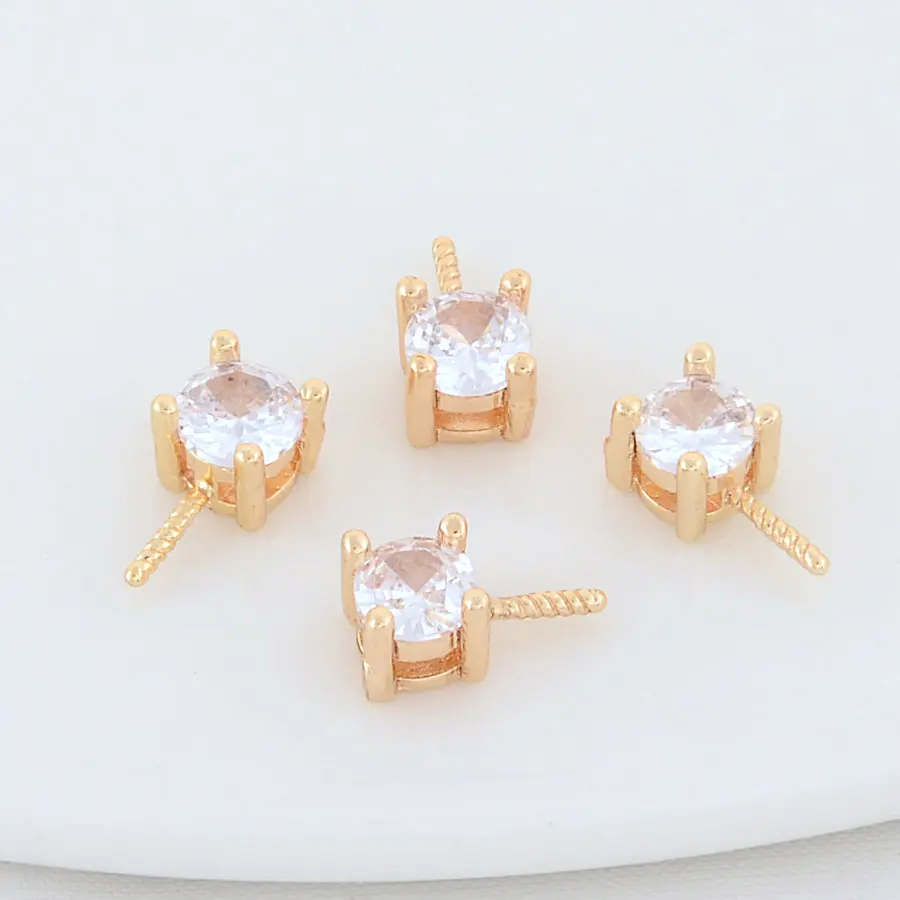 5*10MM 14K Gold Color Brass with Zircon Half hole Pearl Beads Connect Charms Beads Caps High Quality Jewelry Findings