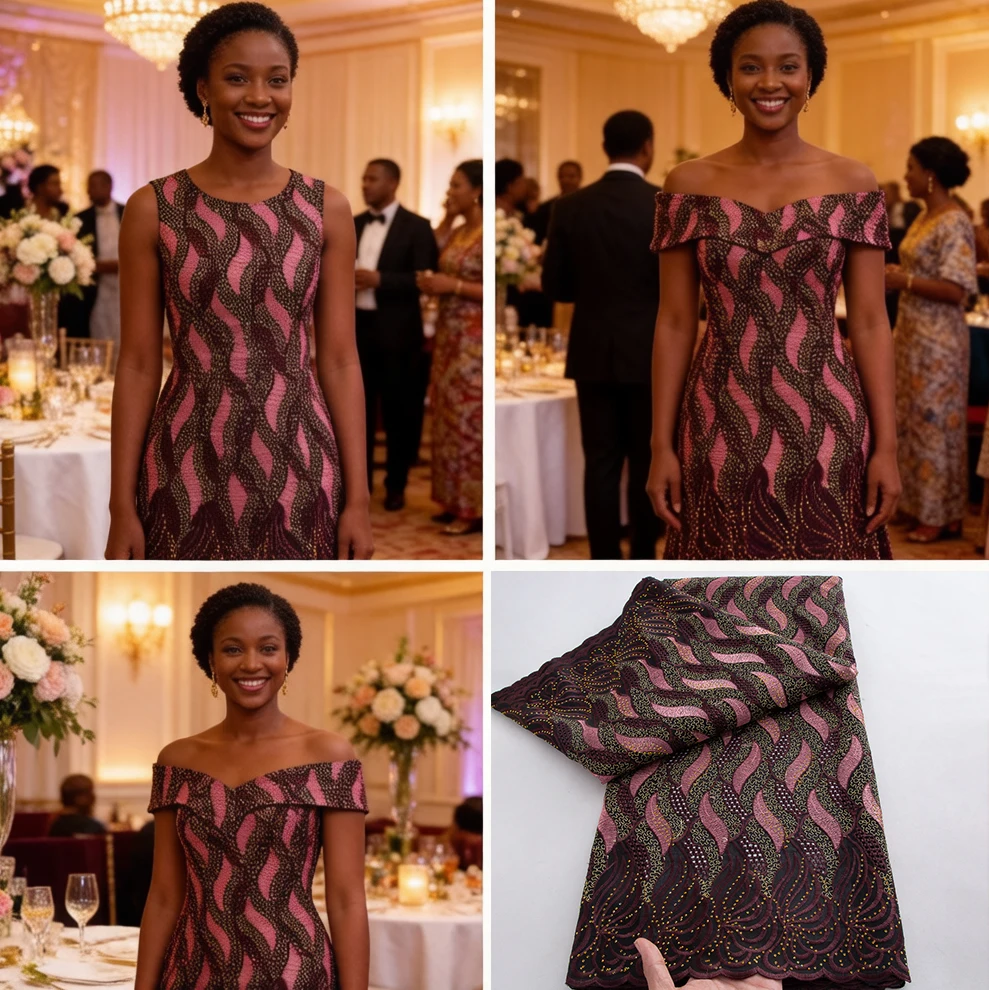 

Африканское хлопковое кружево с золотой вышивкой и камнями, высококачественный нигерийский швейцарский вуалевый кружевной материал 2026 года для праздничных платьев, 5 ярдов