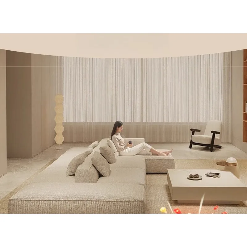 Cream style fabric sofa horizontal hall living room modern simple large apartment furniture tofu block sofa