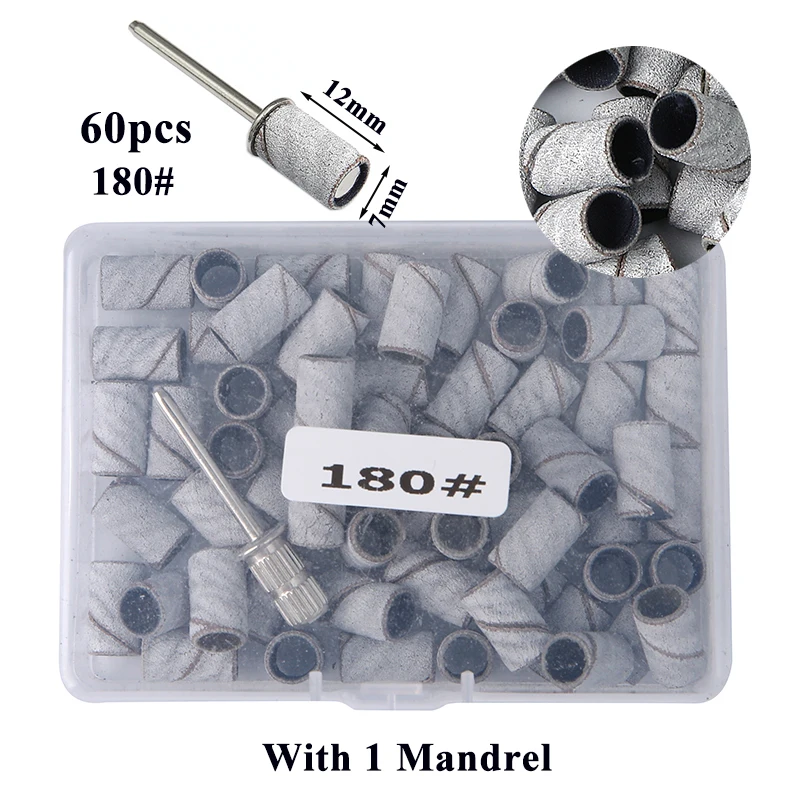 60 قطعة/صندوق مسمار الرملي العصابات مجموعة مع 1 قطعة مغزل ل آلة أظافر الكهربائية مسمار الحفر طحن بت الملفات باديكير أداة #2