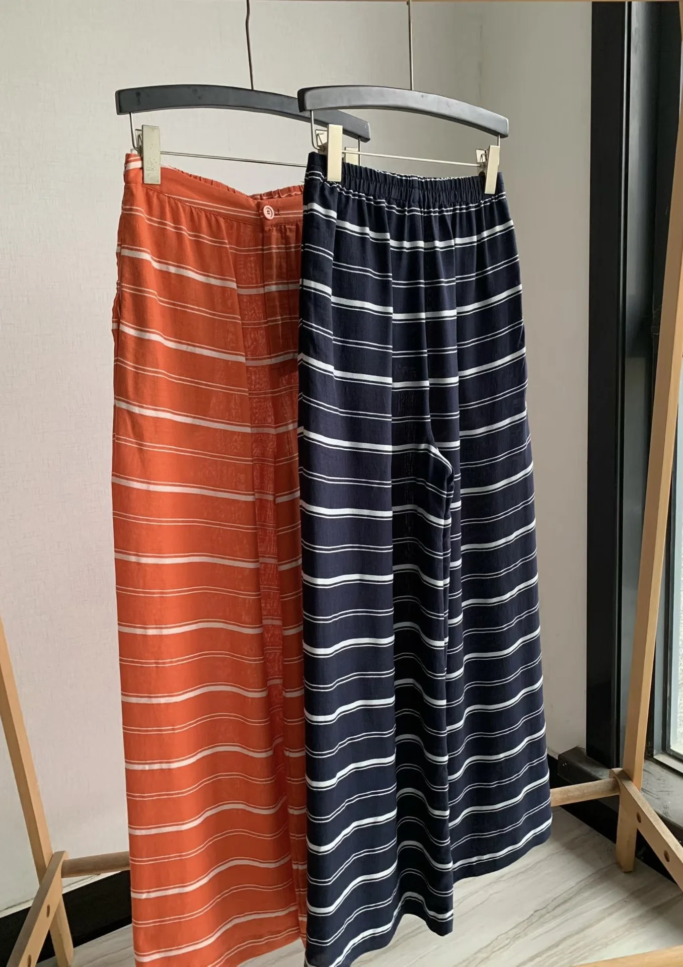 2026 Summer New Resort Style Orange Striped Loose Straight Pants