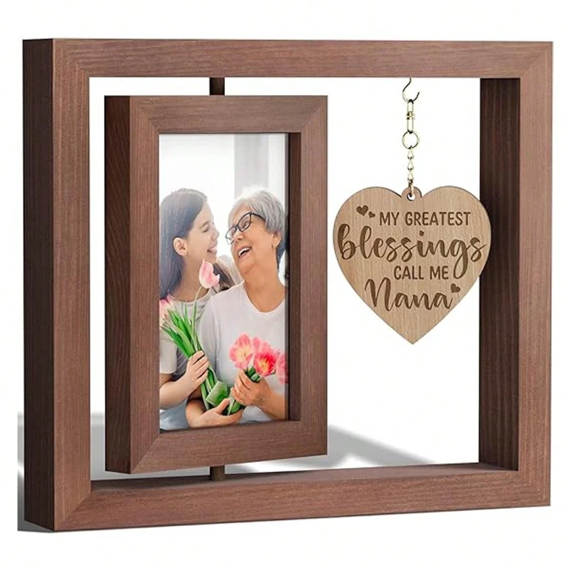 

9-inch heart-shaped wooden double-sided rotating photo frame, couple commemorative photo album display stand, decorative gift.