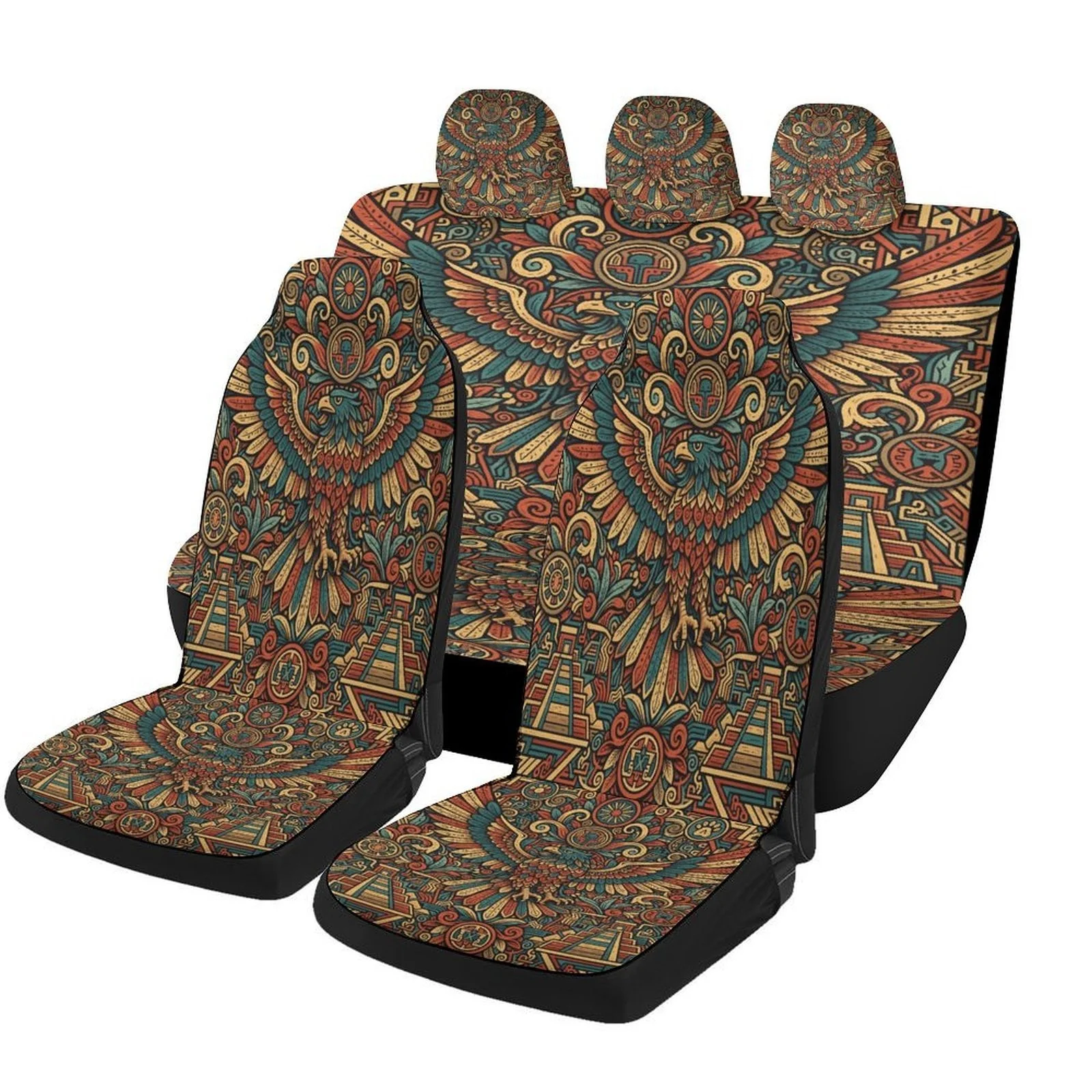 Aztec Eagle Themed Car Seat Cover Set For Most Cars, Trendy High-quality Car Seat Protector Covers Full Set, Universal Car Seat