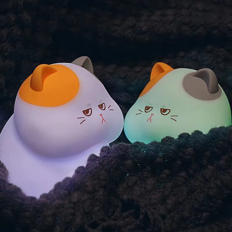 Greedy Cat Night Light USB Rechargeable Warm and RGB Nursery Sleeping Lamp Kawaii Cordless Night Lights For Kids Room Decor