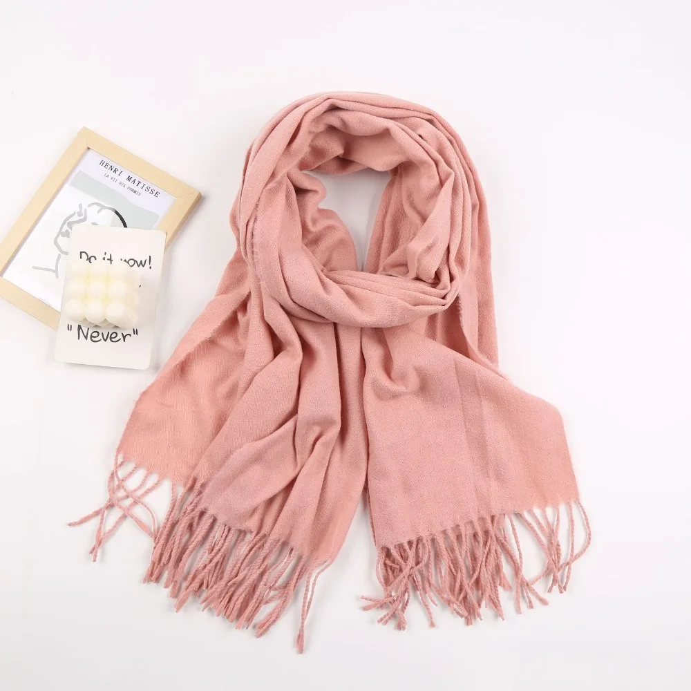 

Fashion Decoration Solid Color Imitation Cashmere Scarf Thicken Long Neck Guard Shawl Comfortable Shawl Wraps Women Girls