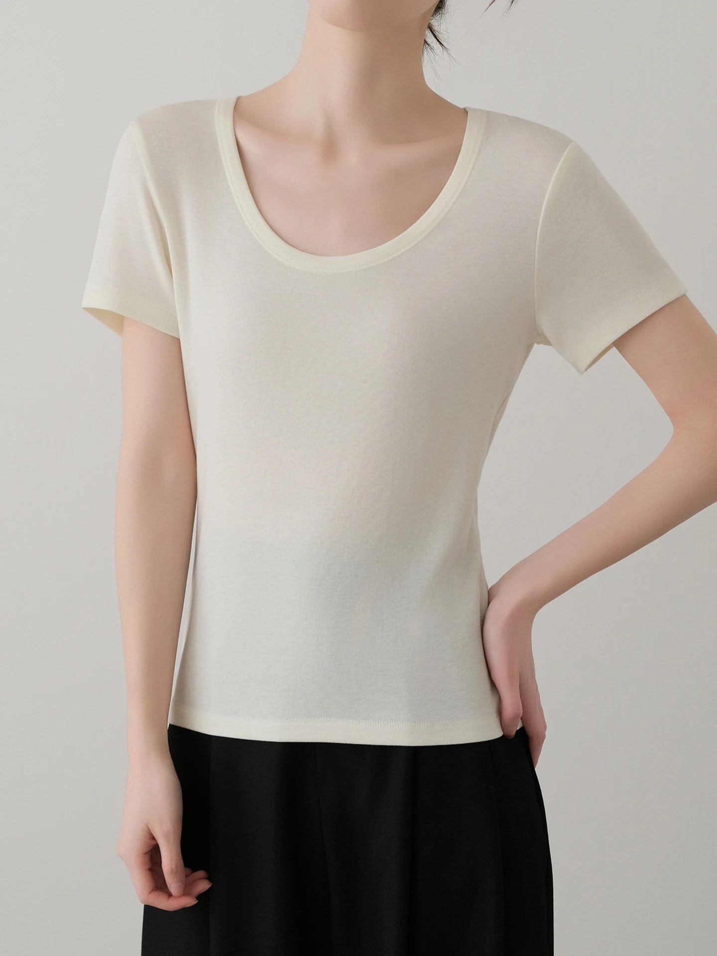 

Women's Wool Acetate Lyocell round Ne ort Sve T-irt High Waist mat Casual Sle Skin-friendly Breathable