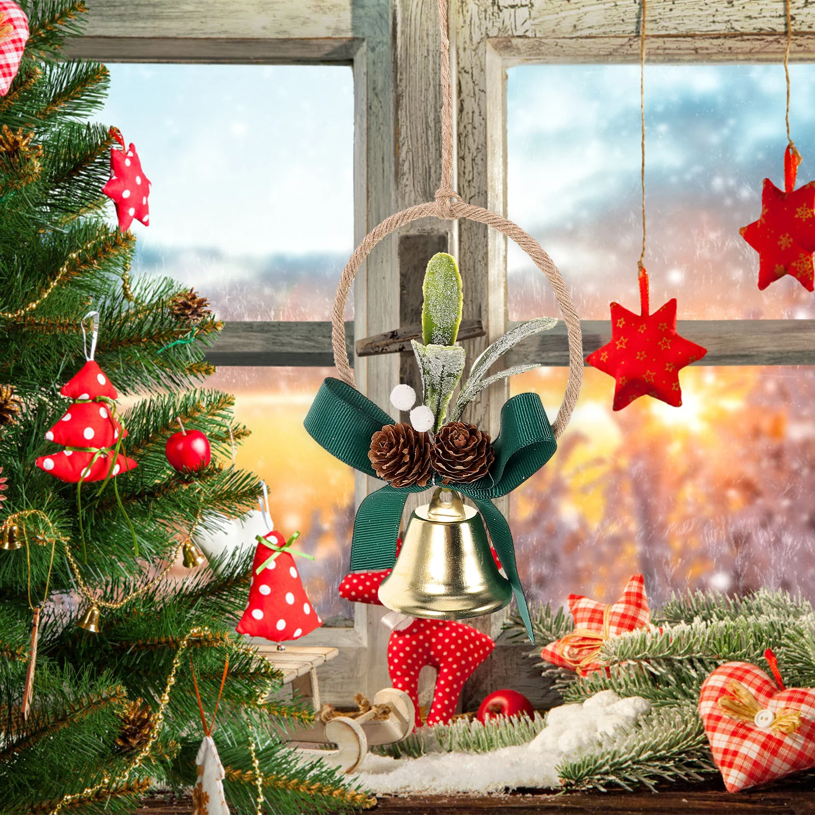 

Exquisite Christmas Bell Hanging Ornament Xmas Wreath Pendant Xmas Tree Decor Party Decoration Indoor Outdoor Use