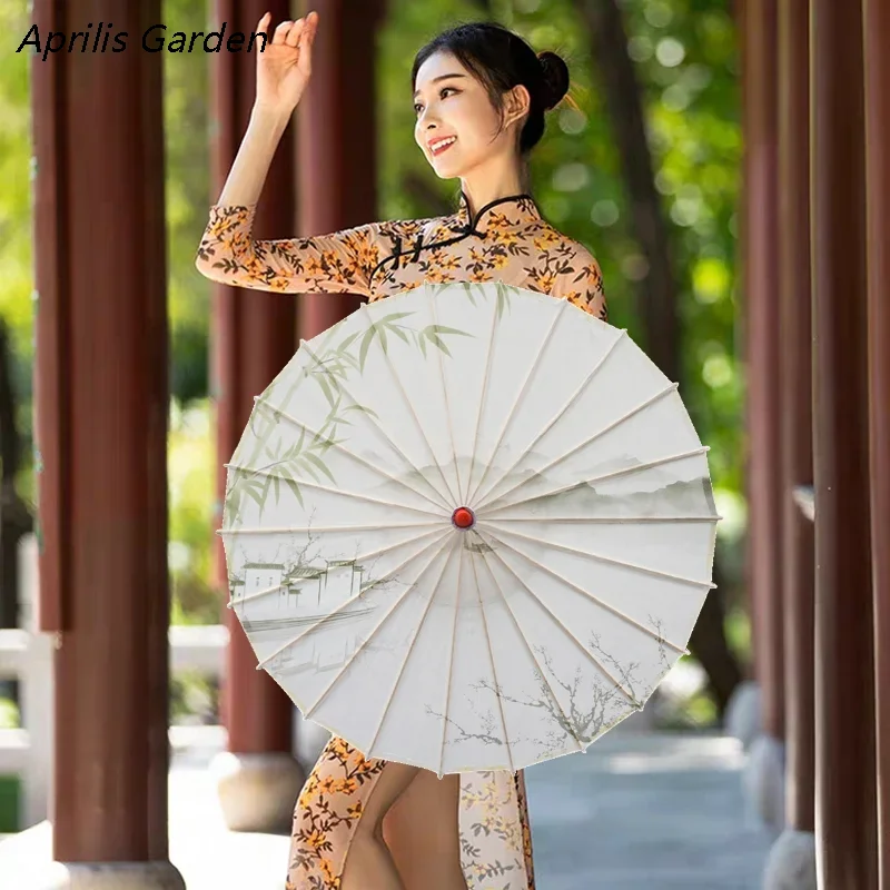 Aprilis Garden Classical Oil Paper Umbrella Qingming Rain Dance Elegant Ink Chinese Style Hanfu Qipao Show Umbrella parasol