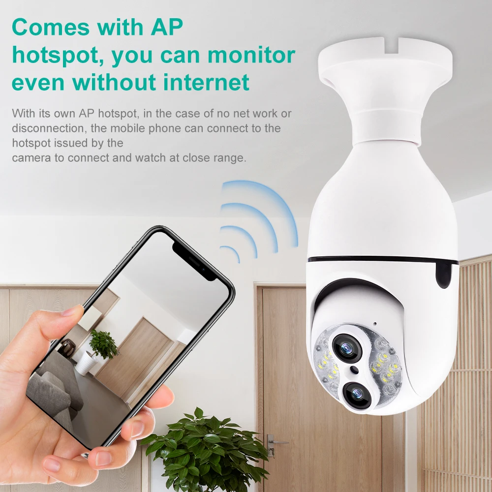 HD 1080P Mini Camera 360° Auto Tracking Panoramic Wifi Camera E27 Light Bulb Wireless PTZ Cam Security Surveillance Camcorder