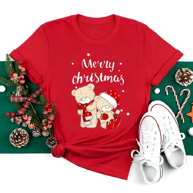 Buon Natale Cartoon Bear Abbigliamento donna Y2k Abbigliamento Magliette grafiche per donna Abiti gotici