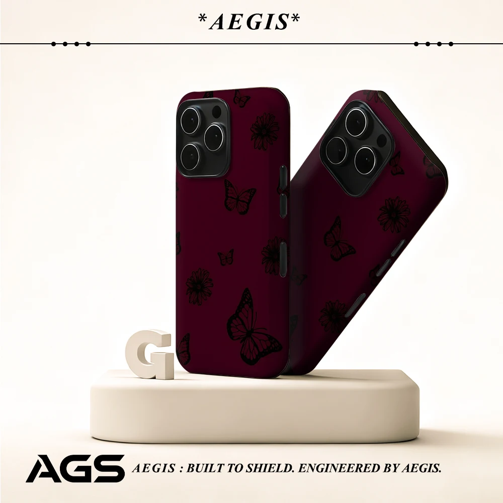 Burgundy ButterflyS Handyhülle für magnetische Handyhülle für IPhone 17 16 15 14 13 Pro Max Plus, einzelne doppelschichtige robuste Hülle