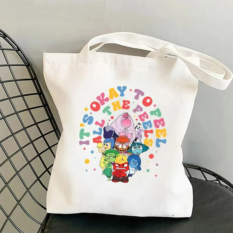 Disney Inside Out 2 Tas Tote Lucu Tas Kanvas Lipat Wanita Tas Tangan Anak-anak Kecemasan Kartun Tas Belanja Portabel Hadiah