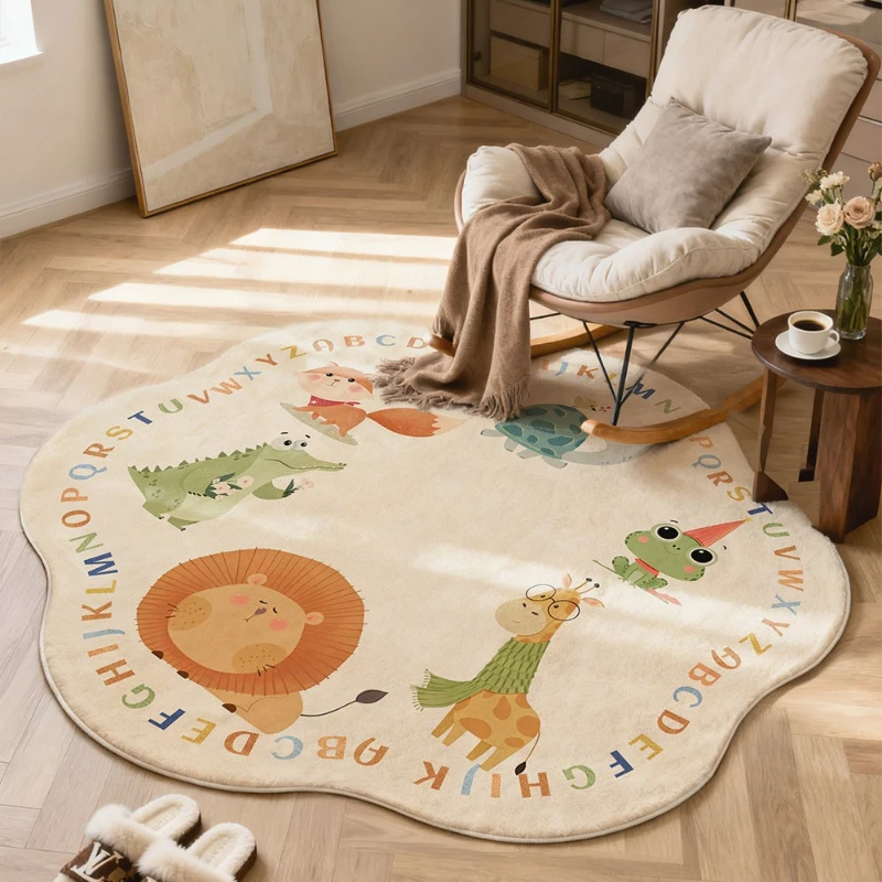 Cartoon Pattern Bedroom Decor Round Carpet Thick Plush Carpets for Living Room Fluffy Soft Bedside Mat Anti-slip Children's Rug