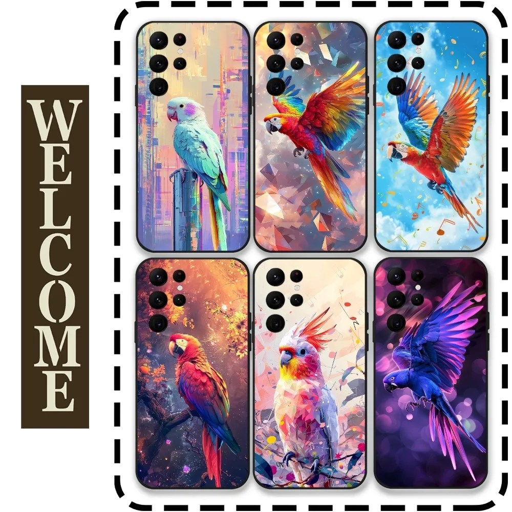 

Colorful Parrot Painting Phone Case for Samsung Galaxy S24 Ultra S22 S23 Ultra S21 S20 5G Protective Silicone TPU Funda