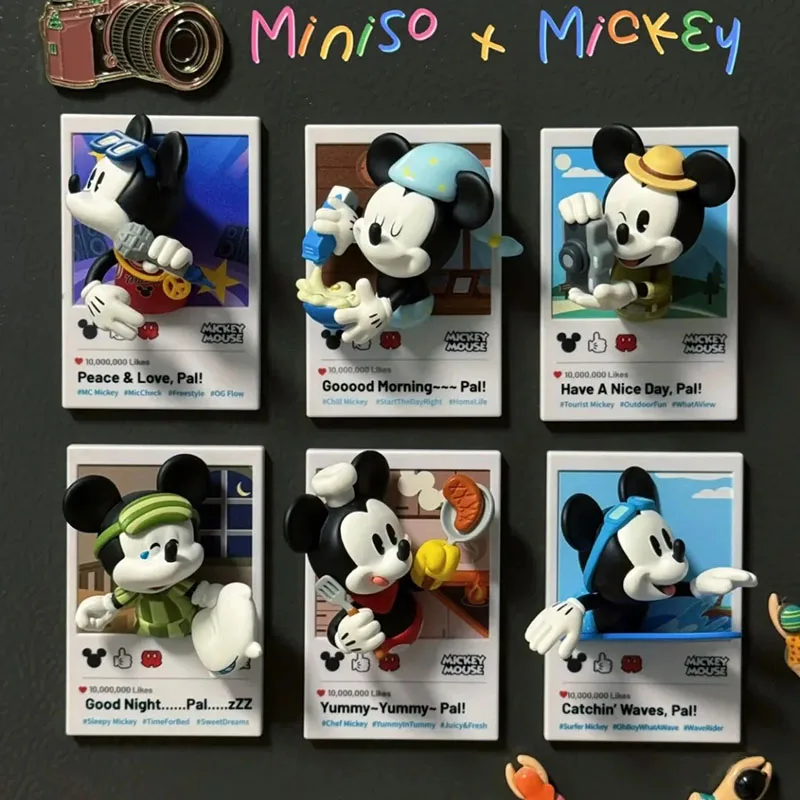 

Genuine miniso Disney Cartoon Mickey Fun Life Series Blind Box 3d Refrigerator Sticker Magnetic Action Figure Gift Toy
