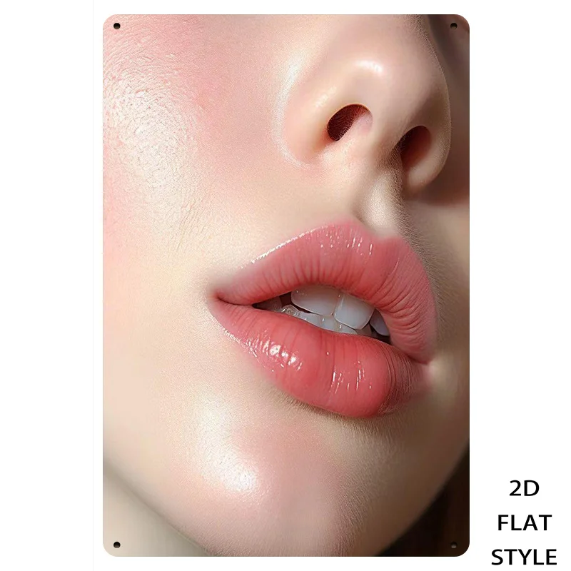 2027Exquisite Lips Metal Wall Decor，  Flat Lip Close-up Art Painting, Modern Minimalist Iron Tin Sign for Home Wall Decoratio