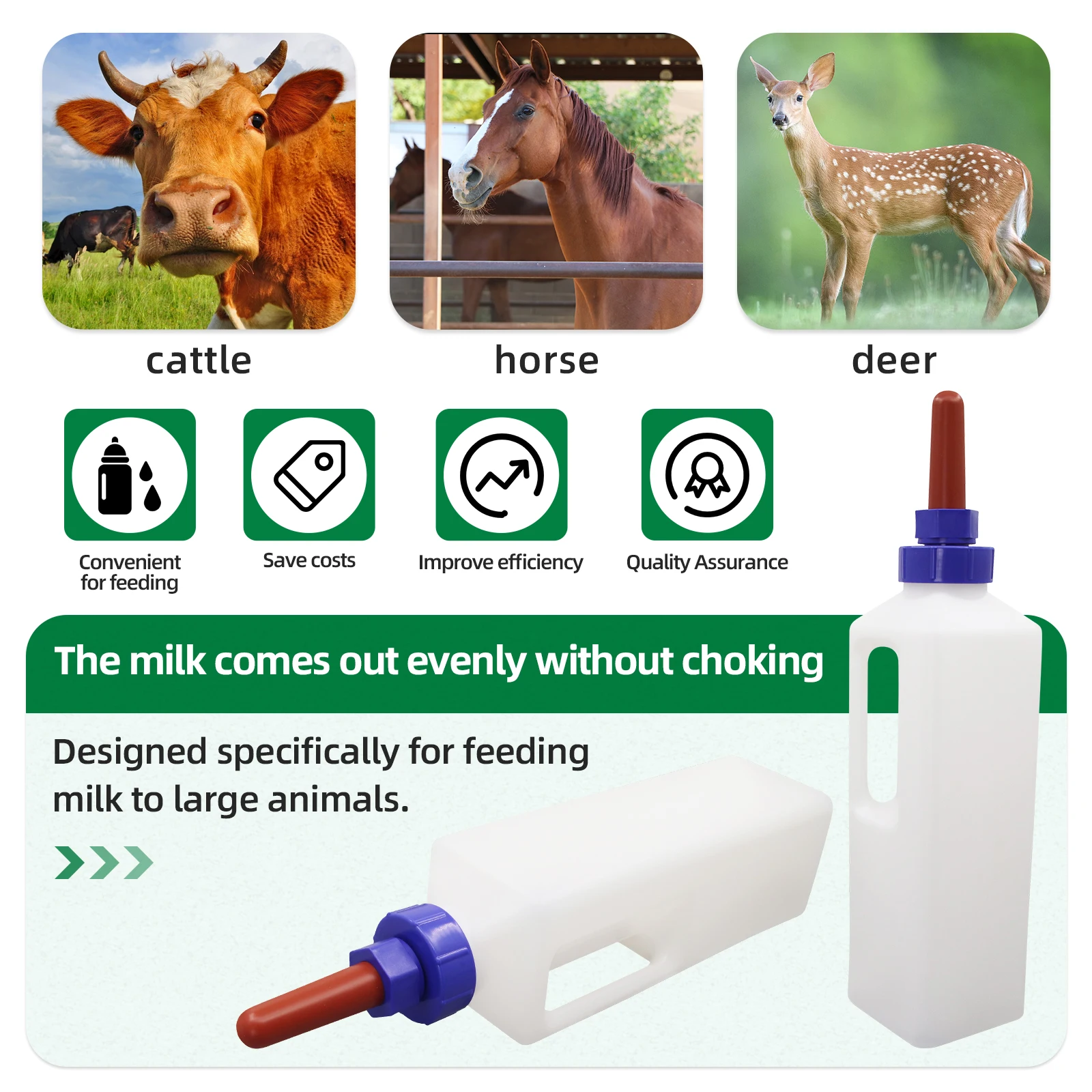 White Plastic Milk Bottle for Calf Lamb Rubber Nipple Milk Bottle Feeding Calves Sheep Cattle Feeders Livestock Feeding Tool