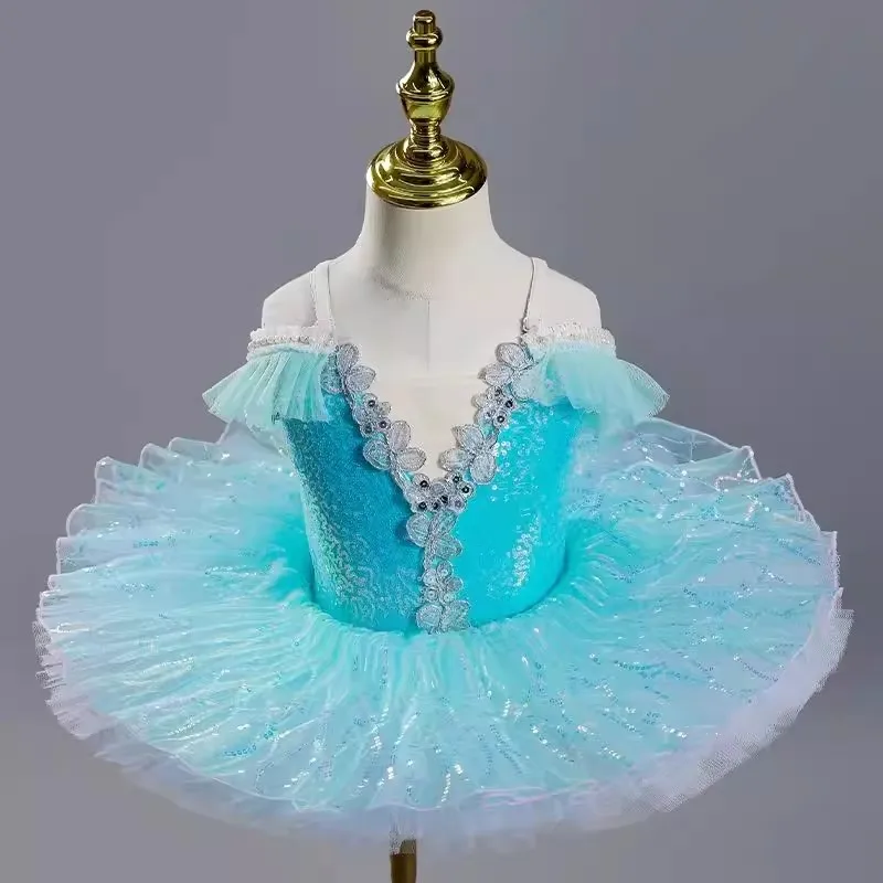 Children Professional Ballet Dress Green Ballet Tutu Kids Costume Ballet princess stage sequins dancing dress