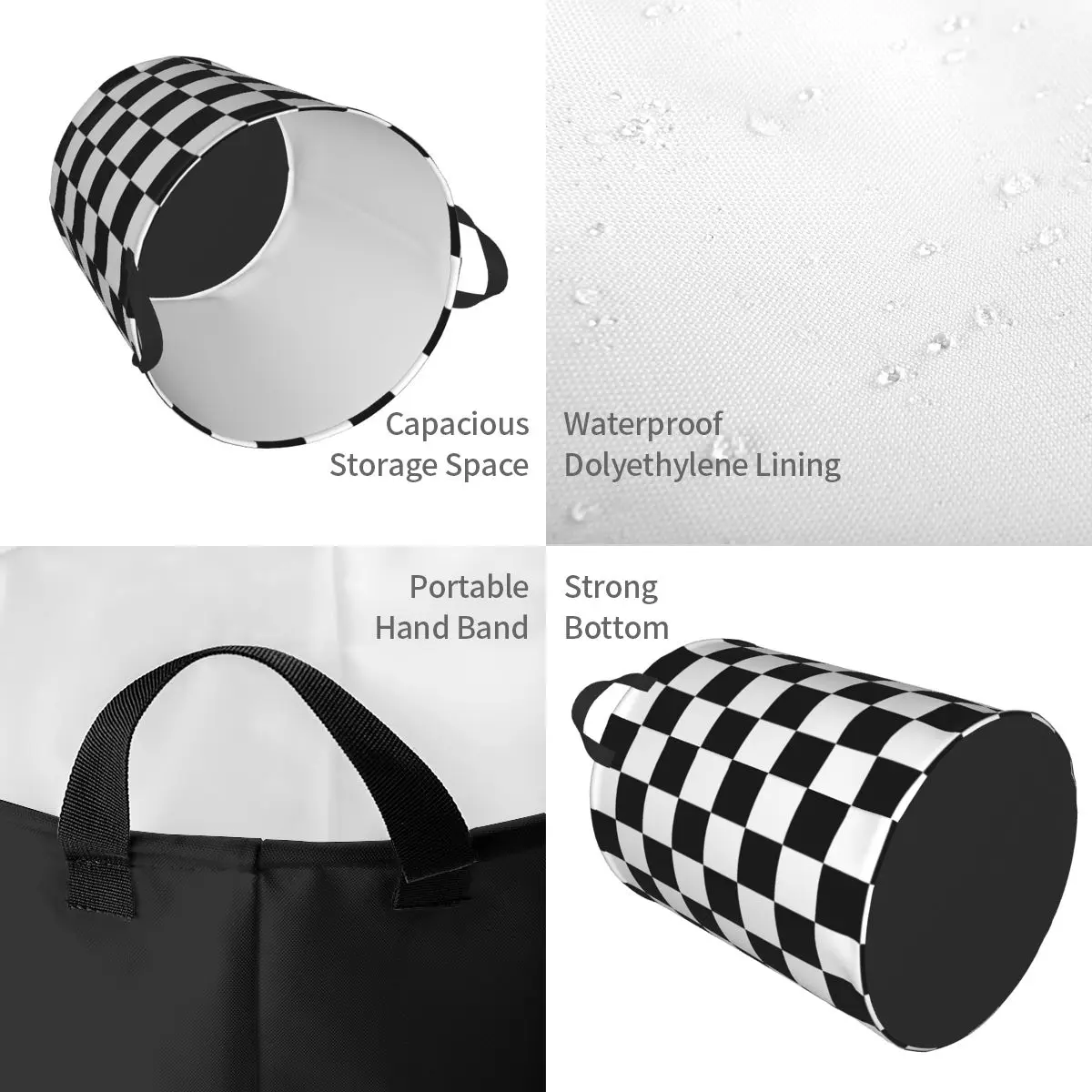 Black And White Checkerboard Pattern Laundry Basket Collapsible Geometric Tartan Clothing Hamper Toys Organizer Storage Bins