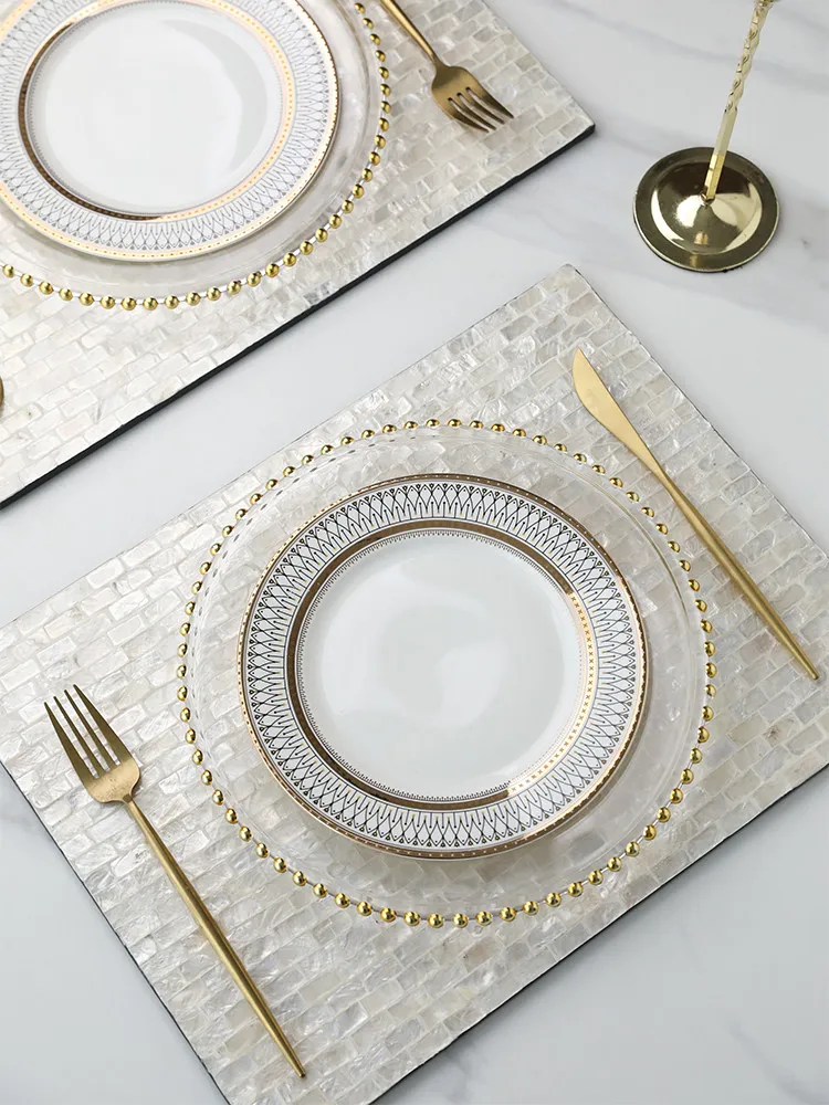 PYH shell placemat rectangular high-end heat table light luxury western food home waterproof and oil-proof leave-in