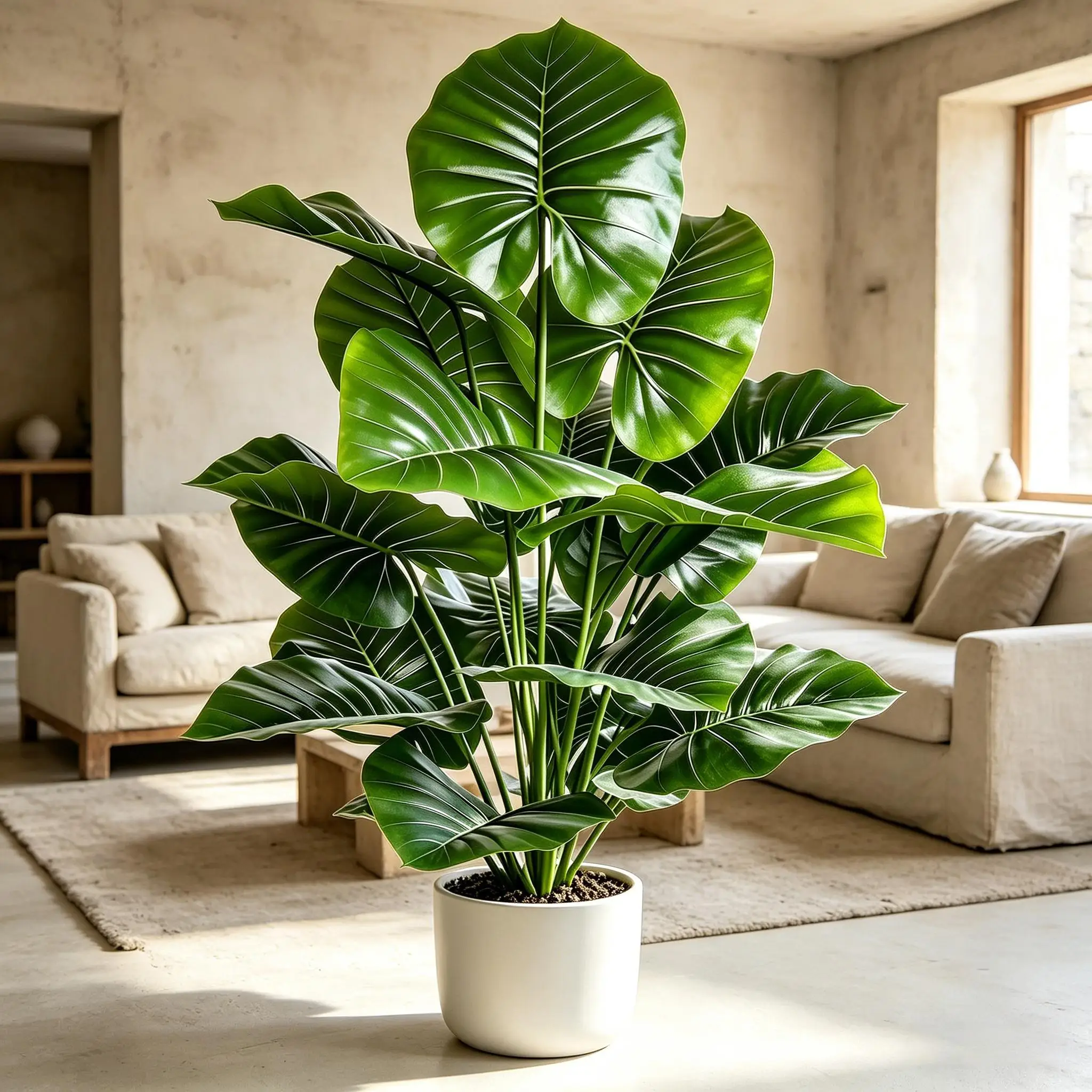 Árbol Artificial de Alocasia Grande de 60-105 cm, Hojas Redondas con Tacto Real, para Decoración de Interiores, Exteriores, Hogar, Jardín, Oficina, Fiestas
