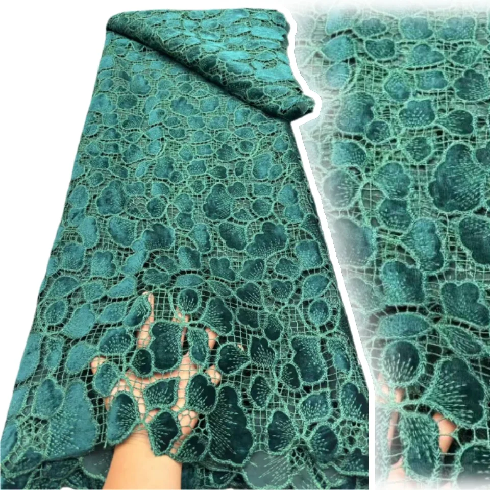 

African Velvet Laser Embroidered Lace Fabric 2025 High Quality Cotton Guipure Fabric for Autumn and Winter Party Gowns CC1779