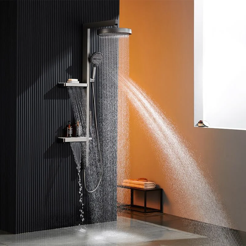 Set shower lengkap, meja penyimpanan dua lapis, semprotan pinggang untuk mandi, lampu ambient digital supercharged