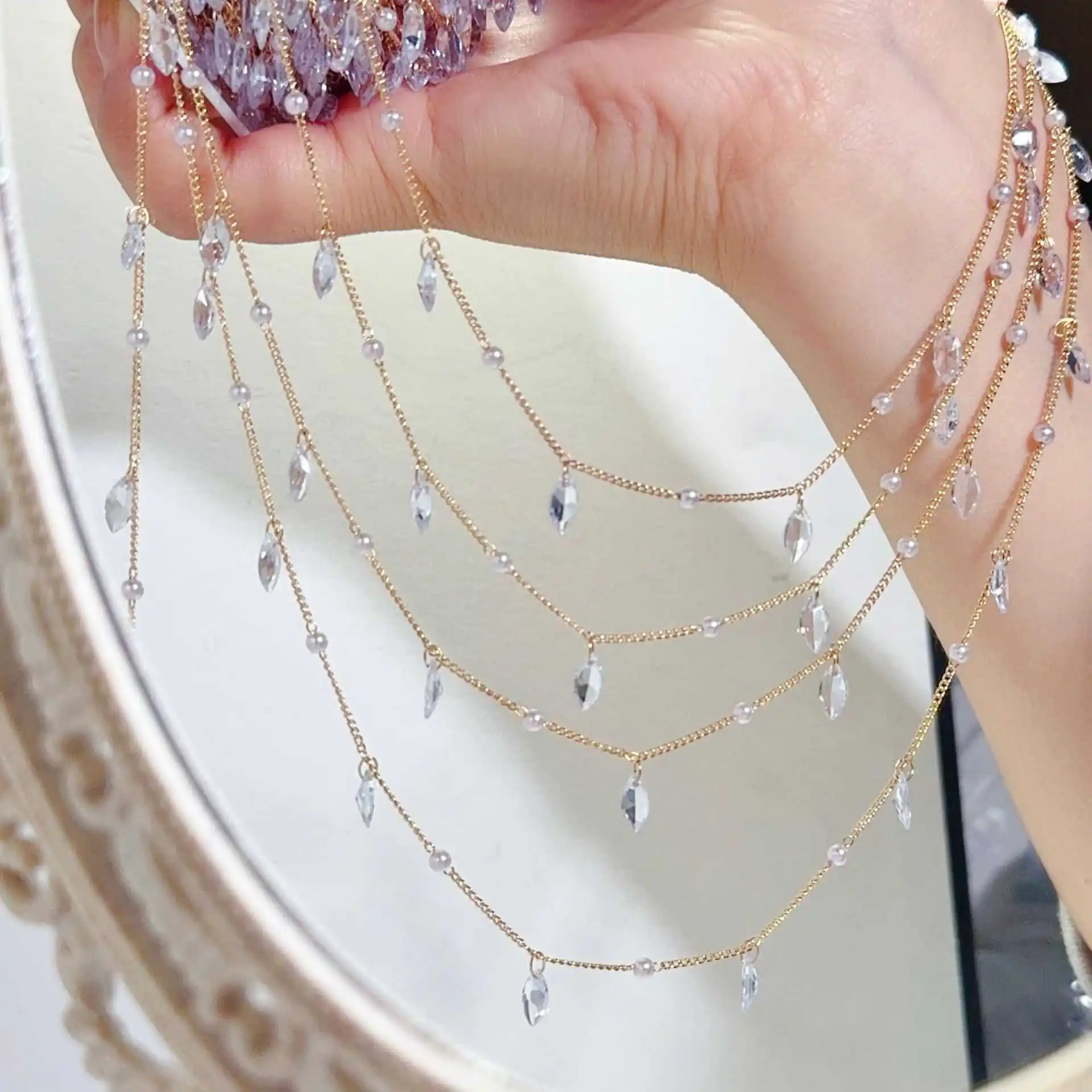 0.5/1Meter Copper Chain Lavender Purple Zircon Links Water Droplet Chain For DIY Jewelry Necklace Bracelet Making Accessories view 4