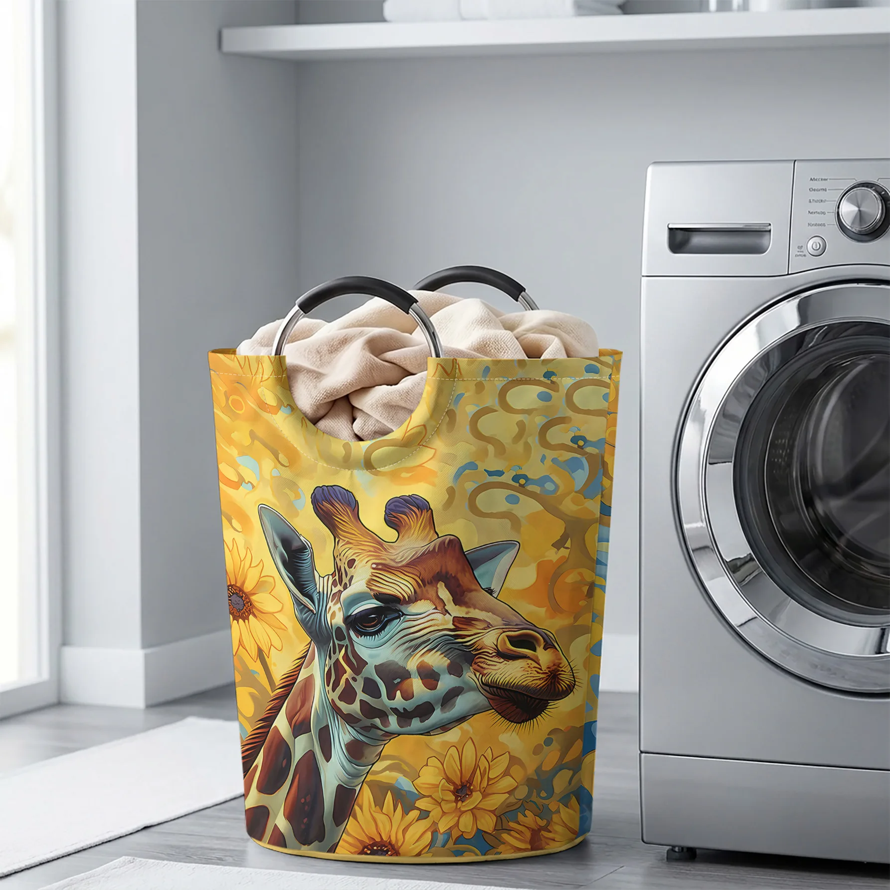 Giraffe And Sunflower Print Storage Basket, Large Capacity Handheld, for clothes, toys and sundries storage