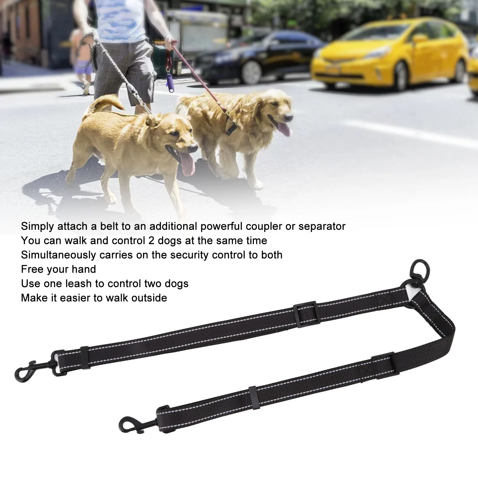 2 In1 Dog Go Out Leash Black Nylon 360 Degree Swivel Reflective Dual Dog Walking Leash For Dog Outdoor Activity